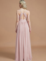 Charming Spaghetti Straps Sleeveless Ruched Chiffon Bridesmaid Dresses-Ballbella