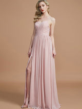 Charming Spaghetti Straps Sleeveless Ruched Chiffon Bridesmaid Dresses-Ballbella