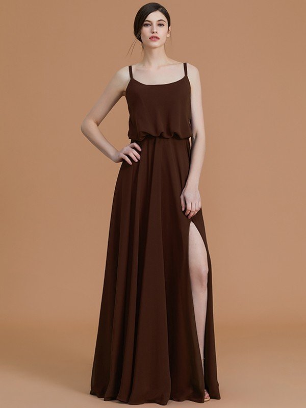 Charming Spaghetti Straps Sleeveless Ruffles Chiffon Bridesmaid Dresses-Ballbella