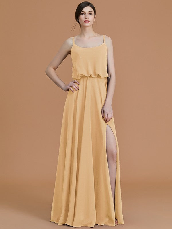 Charming Spaghetti Straps Sleeveless Ruffles Chiffon Bridesmaid Dresses-Ballbella