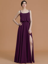 Charming Spaghetti Straps Sleeveless Ruffles Chiffon Bridesmaid Dresses-Ballbella