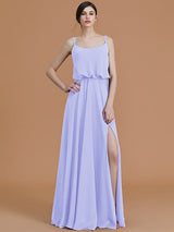 Charming Spaghetti Straps Sleeveless Ruffles Chiffon Bridesmaid Dresses-Ballbella