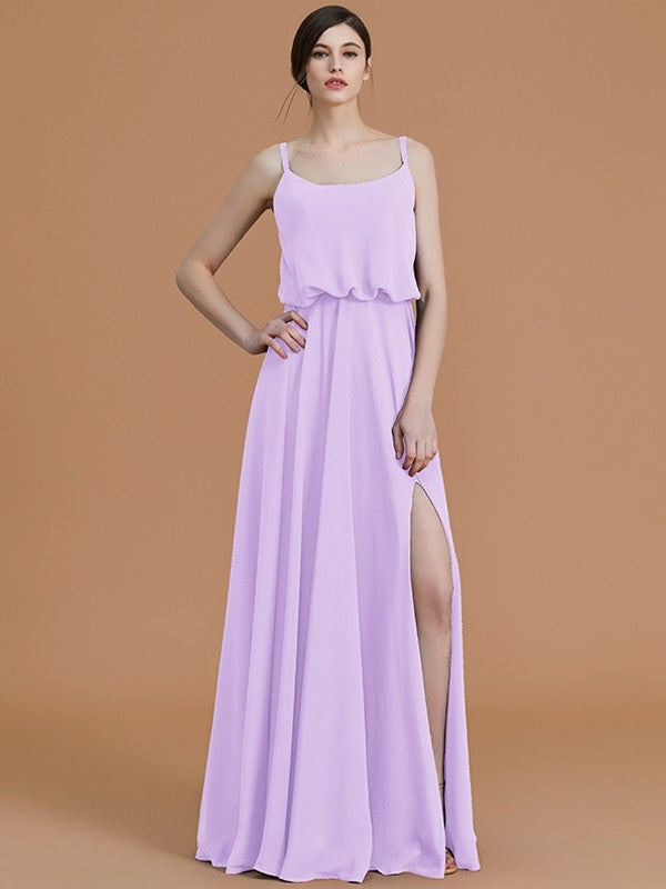 Charming Spaghetti Straps Sleeveless Ruffles Chiffon Bridesmaid Dresses-Ballbella
