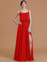 Charming Spaghetti Straps Sleeveless Ruffles Chiffon Bridesmaid Dresses-Ballbella