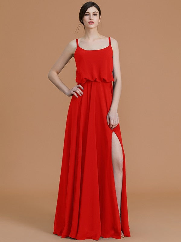 Charming Spaghetti Straps Sleeveless Ruffles Chiffon Bridesmaid Dresses-Ballbella