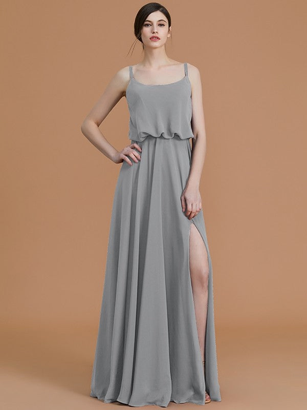 Charming Spaghetti Straps Sleeveless Ruffles Chiffon Bridesmaid Dresses-Ballbella