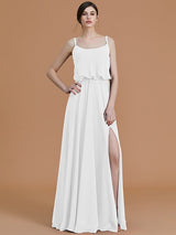 Charming Spaghetti Straps Sleeveless Ruffles Chiffon Bridesmaid Dresses-Ballbella