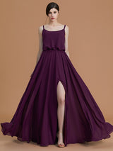 Charming Spaghetti Straps Sleeveless Ruffles Chiffon Bridesmaid Dresses-Ballbella