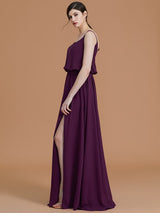 Charming Spaghetti Straps Sleeveless Ruffles Chiffon Bridesmaid Dresses-Ballbella