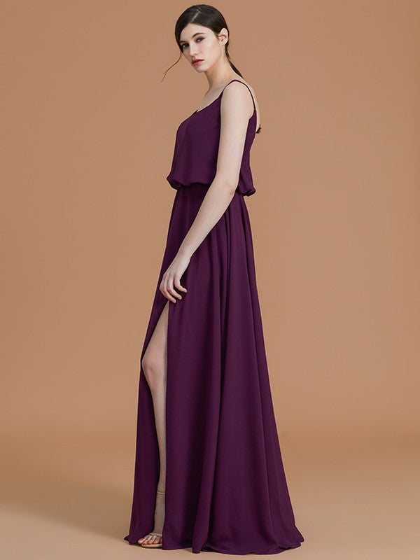 Charming Spaghetti Straps Sleeveless Ruffles Chiffon Bridesmaid Dresses-Ballbella