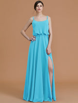 Charming Spaghetti Straps Sleeveless Ruffles Chiffon Bridesmaid Dresses-Ballbella