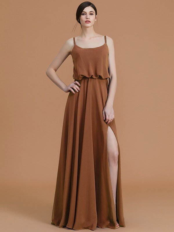 Charming Spaghetti Straps Sleeveless Ruffles Chiffon Bridesmaid Dresses-Ballbella