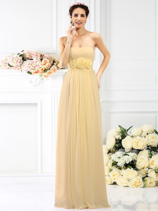 Charming Strapless Hand-Made Flower Sleeveless Long Chiffon Bridesmaid Ballbella Charming Strapless Hand-Made Flower Sleeveless Long Chiffon Bridesmaid Ballbella