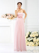 Charming Strapless Hand-Made Flower Sleeveless Long Chiffon Bridesmaid Dresses-Ballbella