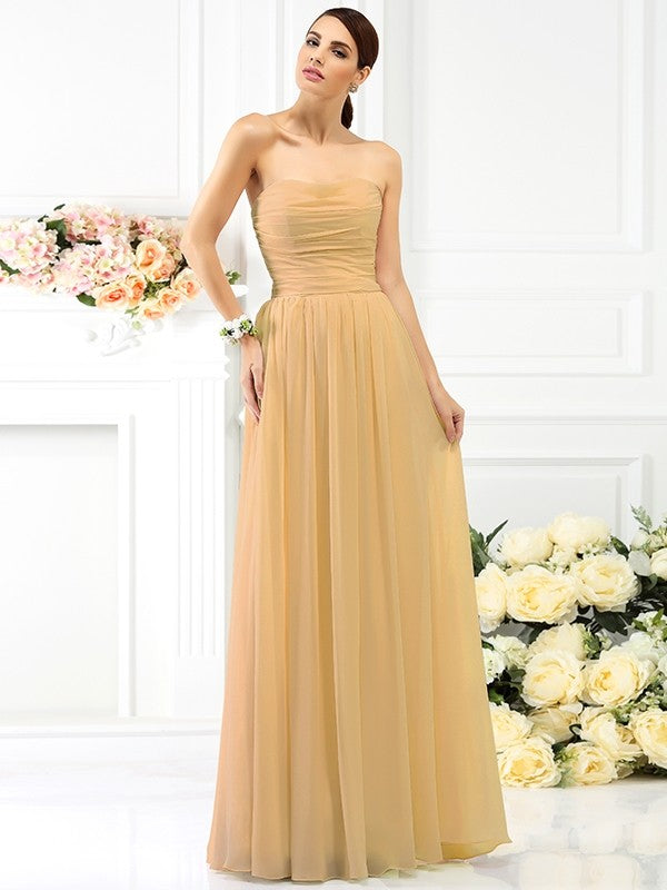 blue dress for baby girl Charming Strapless Pleats Sleeveless Long Chiffon Bridesmaid Dresses –  Ballbella