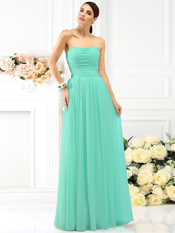 white christmas dresses Charming Strapless Pleats Sleeveless Long Chiffon Bridesmaid Dresses main image 1