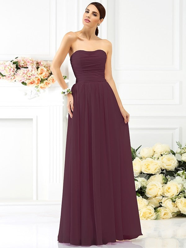 Charming Strapless Pleats Sleeveless Long Chiffon Bridesmaid Dresses Charming Strapless Pleats Sleeveless Long Chiffon Bridesmaid Dresses