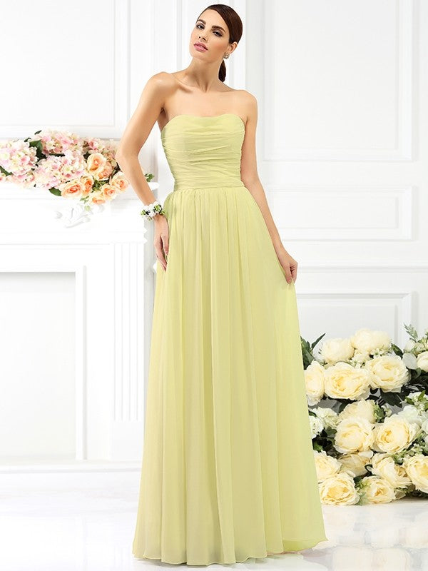 Charming Strapless Pleats Sleeveless Long Chiffon Bridesmaid Dresses Charming Strapless Pleats Sleeveless Long Chiffon Bridesmaid Dresses