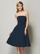 Charming Strapless Sleeveless Hand-Made Flower Short Chiffon Bridesmaid Dresses-Ballbella