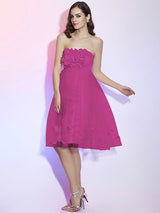 Charming Strapless Sleeveless Hand-Made Flower Short Net Bridesmaid Dresses-Ballbella