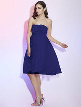 Charming Strapless Sleeveless Hand-Made Flower Short Net Bridesmaid Dresses-Ballbella