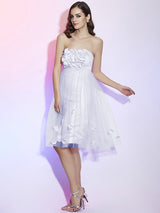Charming Strapless Sleeveless Hand-Made Flower Short Net Bridesmaid Dresses-Ballbella