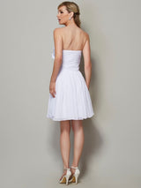 A-Line Charming Strapless Sleeveless Pleats Applique Short Chiffon Bridesmaid Dresses