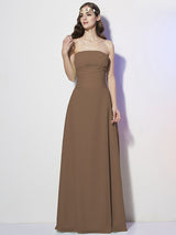 Charming Strapless Sleeveless Pleats Long Chiffon Bridesmaid Dresses-Ballbella