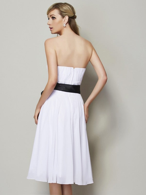 A-Line Charming Strapless Sleeveless Sash/Ribbon/Belt Short Chiffon Bridesmaid Dresses
