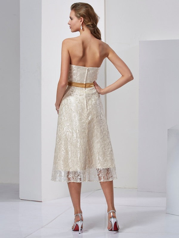 Charming Strapless Sleeveless Sash/Ribbon/Belt Short Satin Bridesmaid Dresses-Ballbella