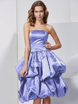 Charming Strapless Sleeveless Short Satin Bridesmaid Dresses-Ballbella