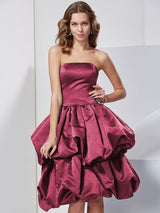 Charming Strapless Sleeveless Short Satin Bridesmaid Dresses-Ballbella