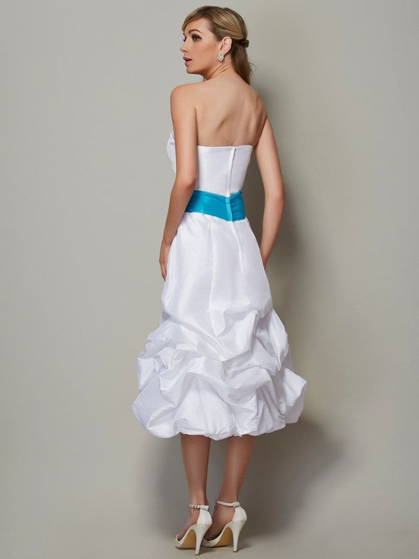 A-Line Charming Strapless Sleeveless Short Taffeta Bridesmaid Dresses