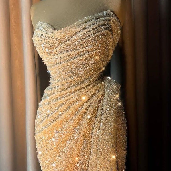 draped mermaid dress Charming Strapless V-neck Crystal Sequins Draped Mermaid Prom Dresses