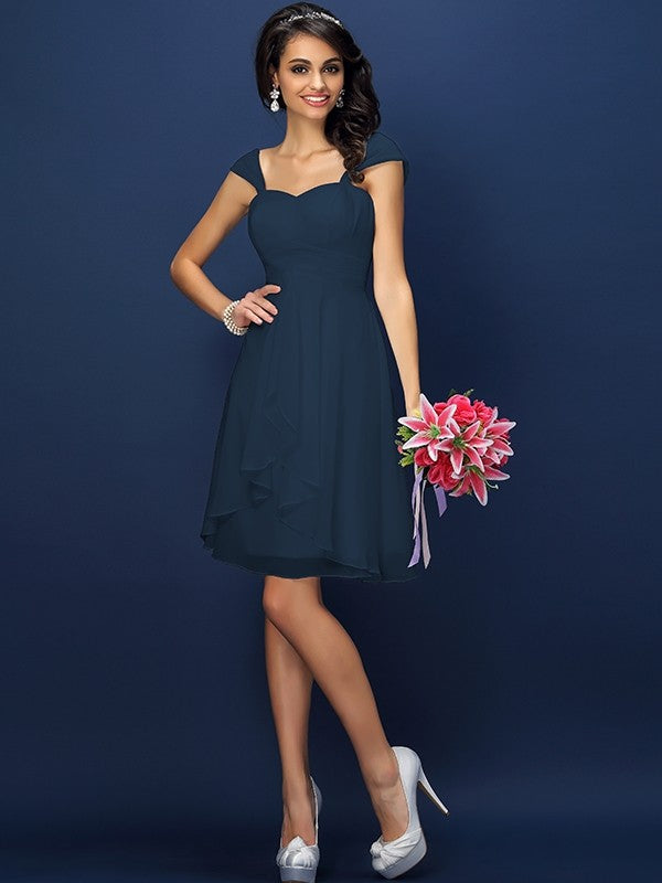 navy blue chiffon dress short Charming Straps Pleats Sleeveless Short Chiffon Bridesmaid Dresses