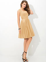 Charming Straps Pleats Sleeveless Short Satin Bridesmaid Dresses-Ballbella
