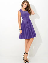 Charming Straps Pleats Sleeveless Short Satin Bridesmaid Dresses-Ballbella