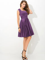 Charming Straps Pleats Sleeveless Short Satin Bridesmaid Dresses-Ballbella