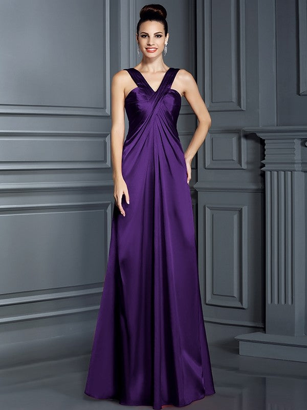 Charming Straps Sleeveless Long Bridesmaid Dresses-Ballbella