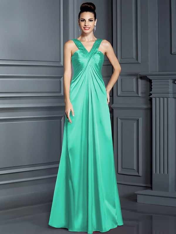 Charming Straps Sleeveless Long Bridesmaid Dresses-Ballbella