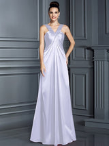 A-Line Charming Straps Sleeveless Long Elastic Woven Satin Bridesmaid Dresses