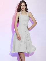 A-Line Charming Straps Sleeveless Pleats Applique Short Chiffon Bridesmaid Dresses