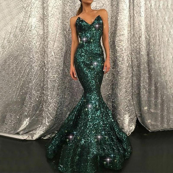 Looking for Prom Dresses in Sequined,  Mermaid style,  and Gorgeous dark green color? Ballbella has all covered on this elegant Charming Sweetheart Dark Green Sequins Mermaid Prom Evening Gown.