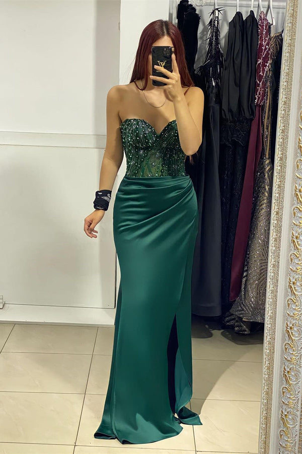 Charming Sweetheart Split Front Mermaid Evening Prom Dresses With Beading-Ballbella