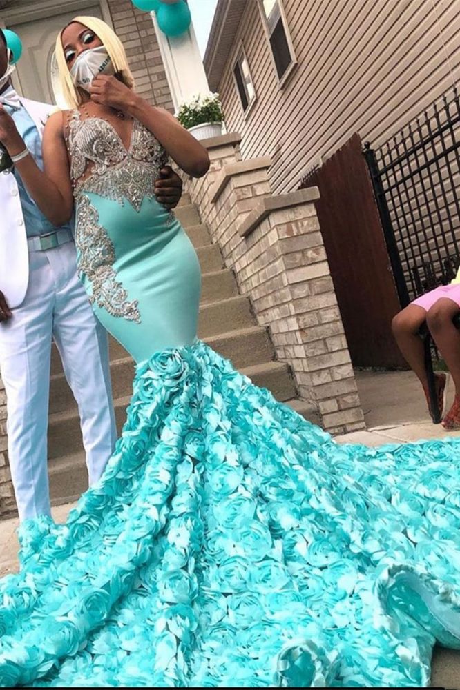 Ballbella offers Charming V-Neck 3DFloral Print Mermaid Evening Gown Sweep/Trumpt Train at a good price from Stretch Satin to Mermaid Floor-length hem. Gorgeous yet affordable Sleeveless Prom Dresses, Evening Dresses.