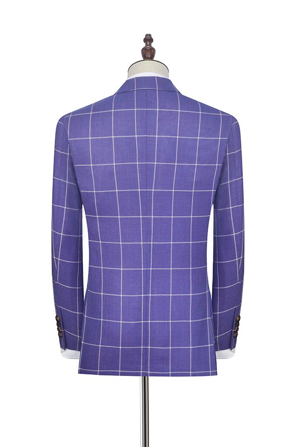 Check Pattern Patch Pocket Purple Mens Suits Notch Lapel Formal Suits for Men-Ballbella
