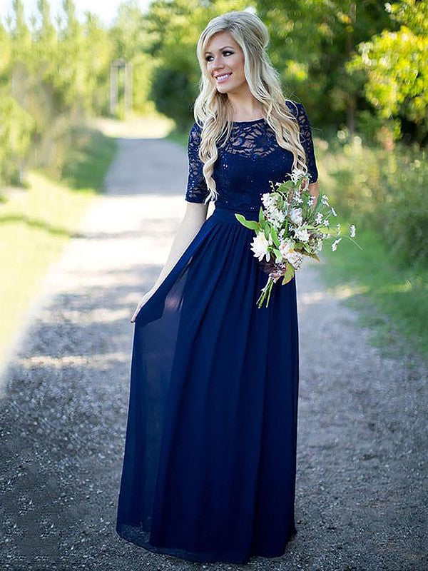 Chic 1/2 Sleeves Chiffon Bridesmaid Dresses-Ballbella