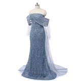 Chic Asymmetrical Strapless Mermaid Prom Dresses Column Long With Beads Zipper-Ballbella