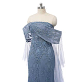 Chic Asymmetrical Strapless Mermaid Prom Dresses Column Long With Beads Zipper-Ballbella