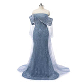 Chic Asymmetrical Strapless Mermaid Prom Dresses Column Long With Beads Zipper-Ballbella
